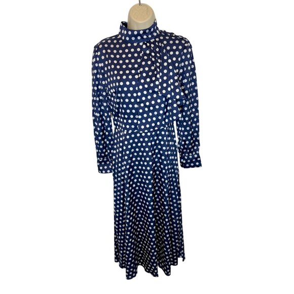 Alexia Admor Brooklyn Satin Navy Polka Dot Midi Dress NWT - Size 4 - Picture 2 of 11